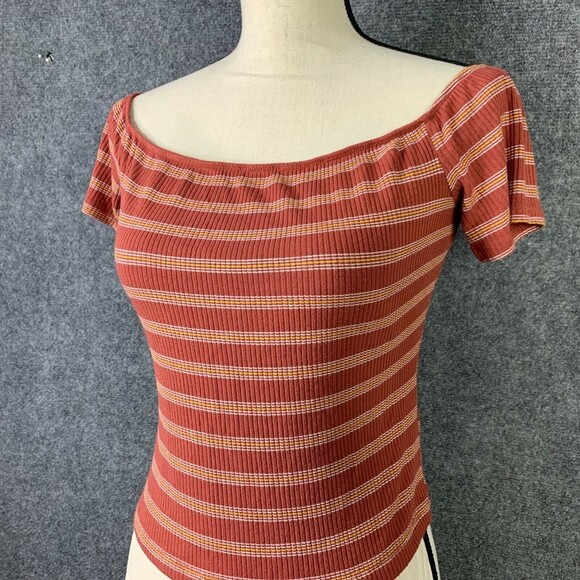 Mossimo Crop Top Women M Stretch Elastic Neckline Striped Short Sleeve - Picture 3 of 8